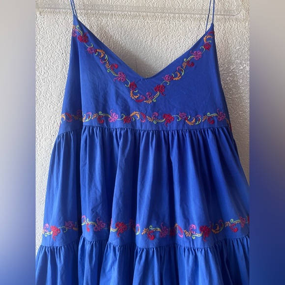 CAROLINE CONSTAS Katarina Blue Floral Embroidered Dress Sz M - Picture 4 of 9